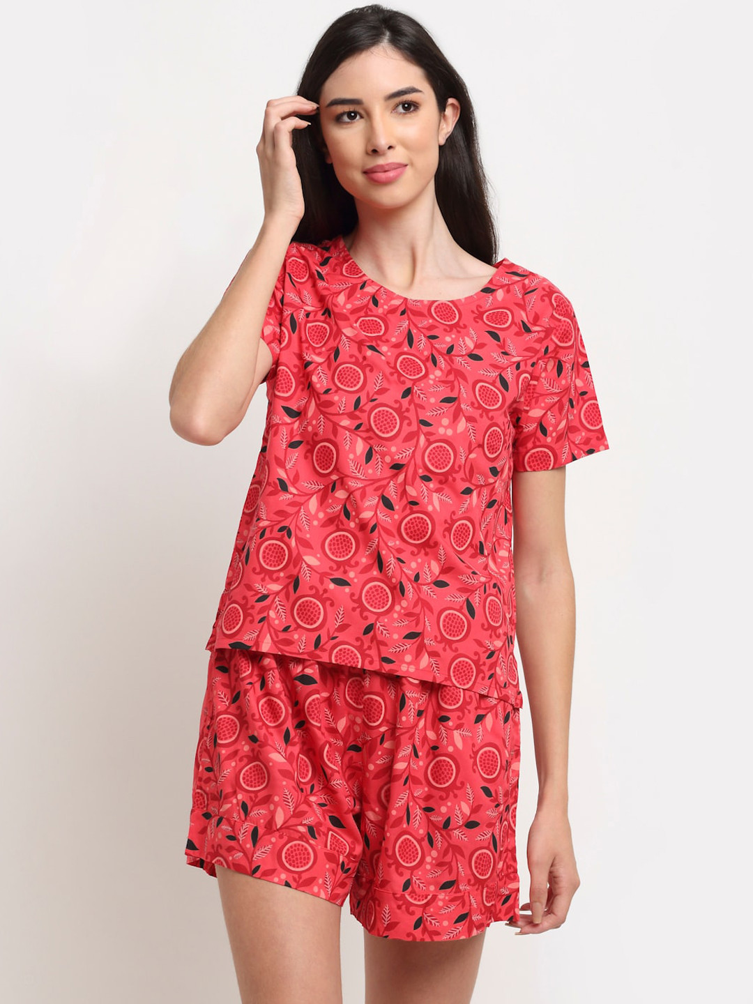 

EROTISSCH Women Orange & Black Printed Night suit