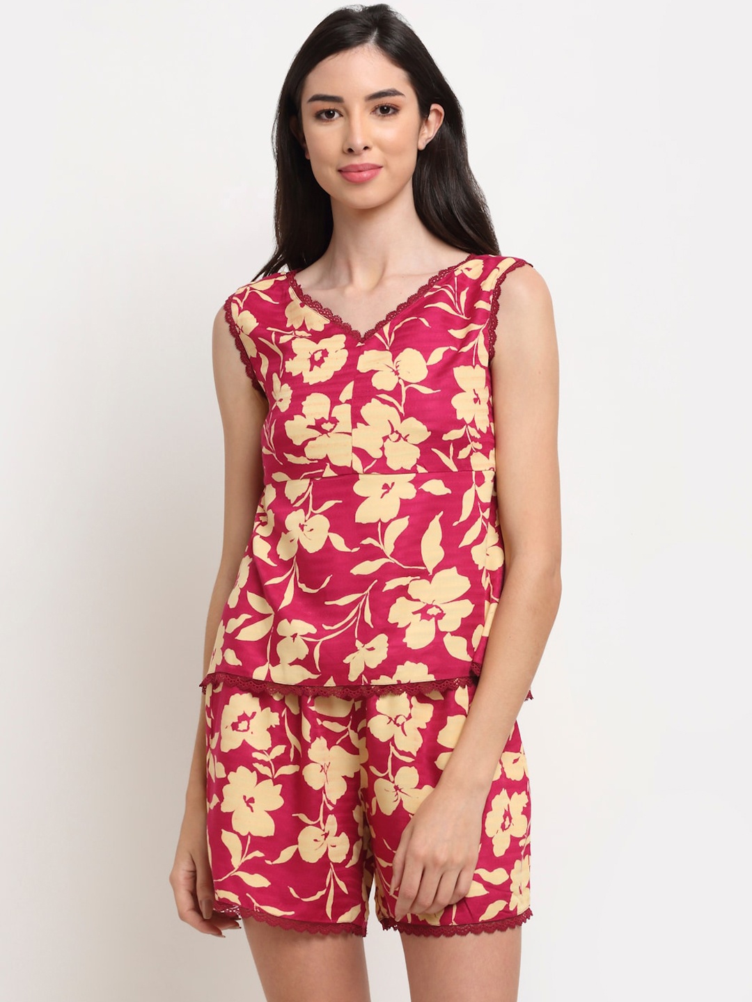 

EROTISSCH Women Pink & Yellow Floral Printed Night suit