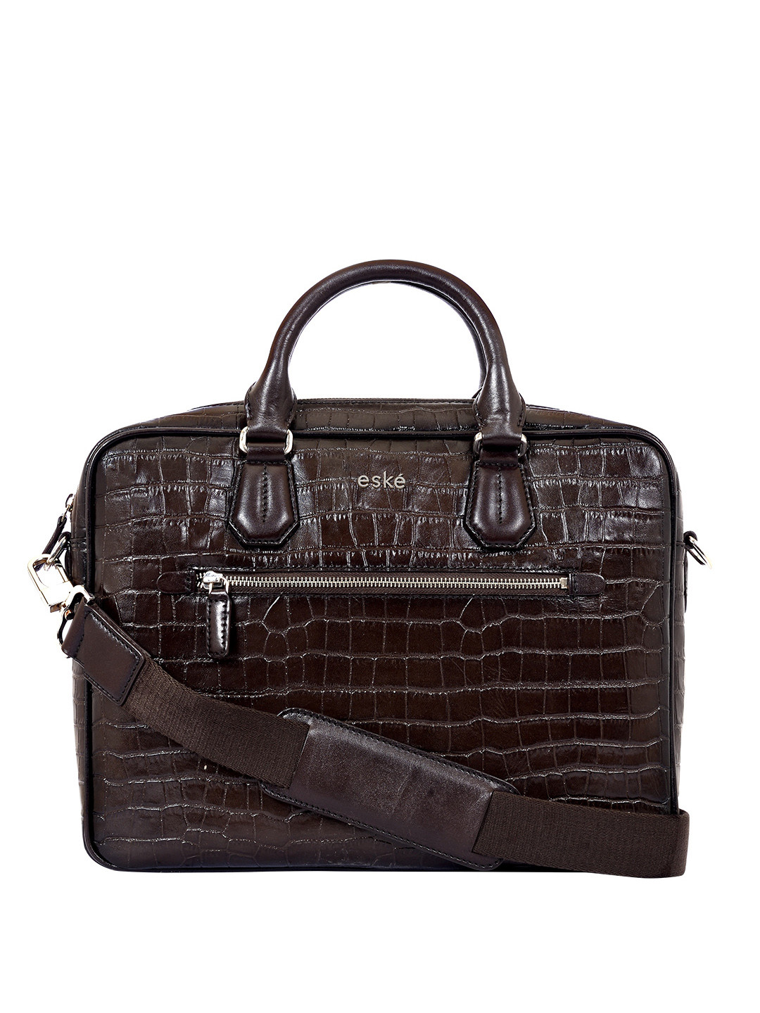 

Eske Men Brown Croco Textured Leather Finn Laptop Bag