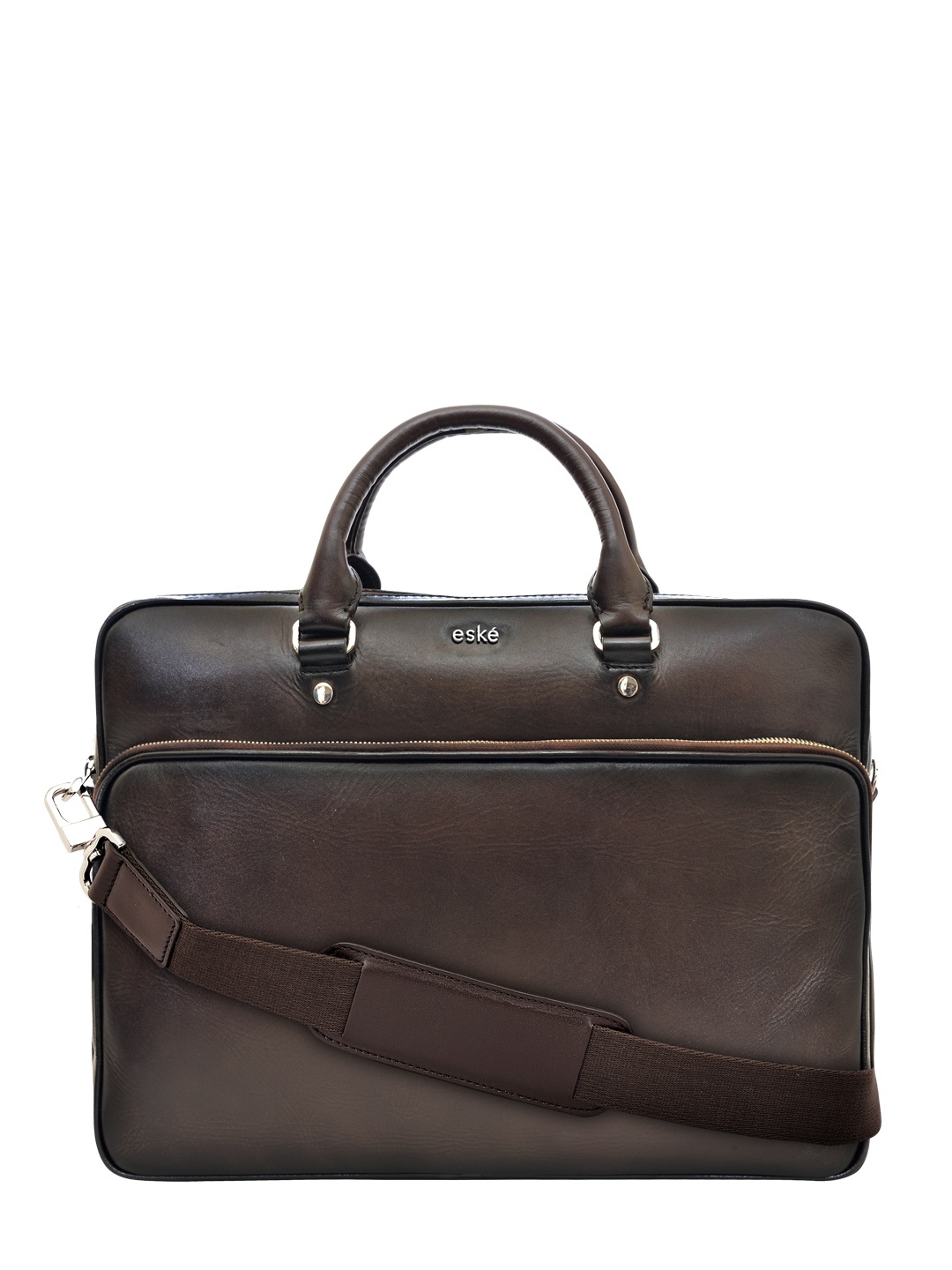 

Eske Men Brown & Black Solid Leather Laptop Bag