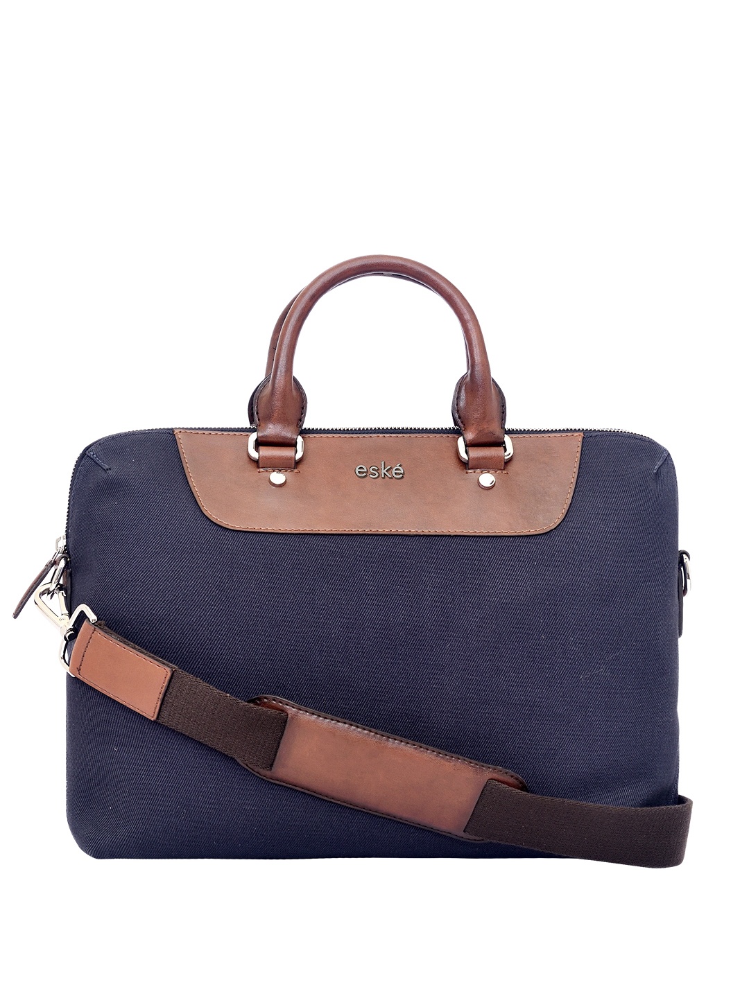 

Eske Men Navy Blue & Brown Leather Laptop Bag