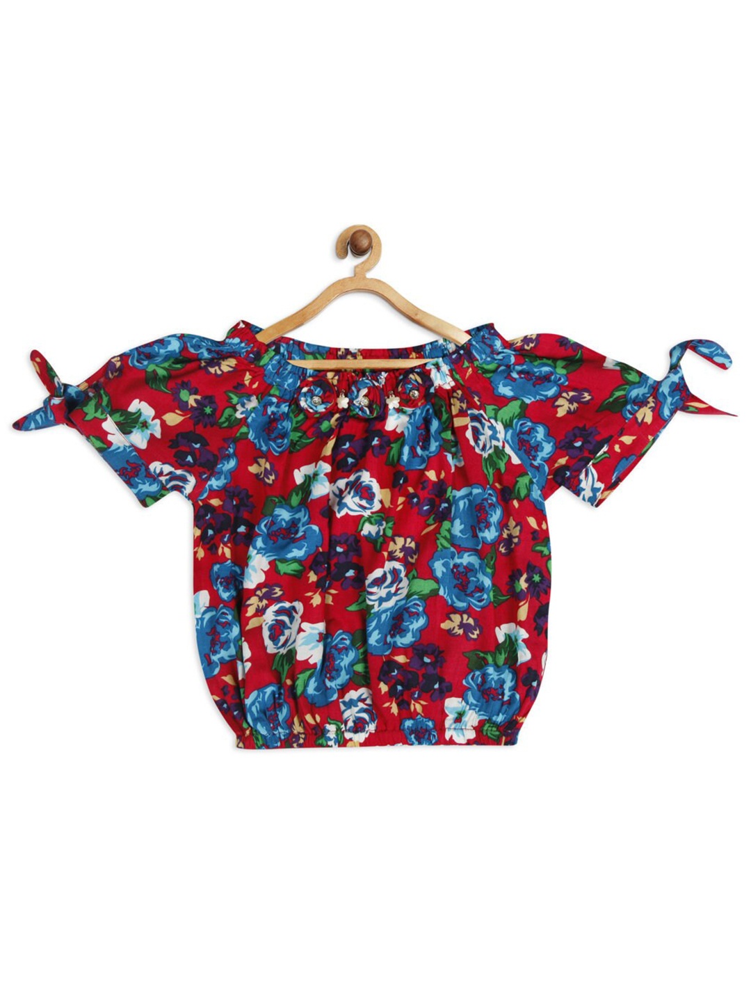 

Tiny Girl Maroon & Blue Floral Printed Blouson Top