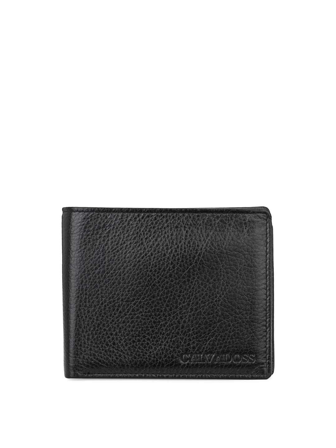 

Calvadoss Men Black Textured Genuine Leather Two Fold Wallet