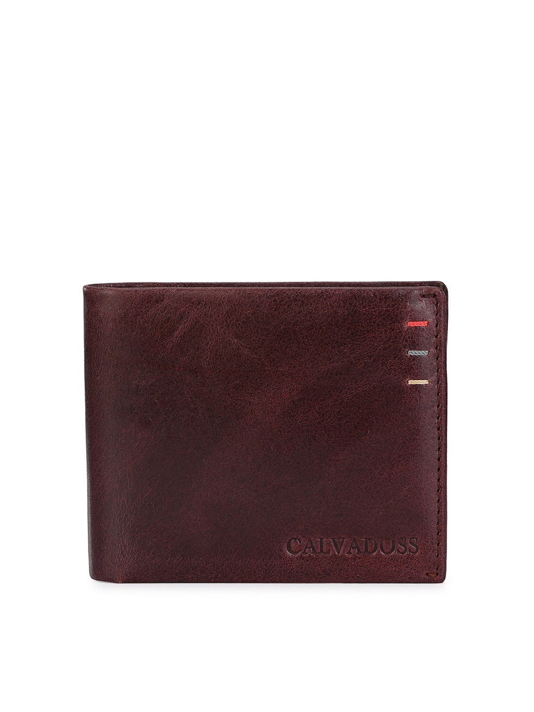 

Calvadoss Men Burgundy Leather Two Fold Wallet