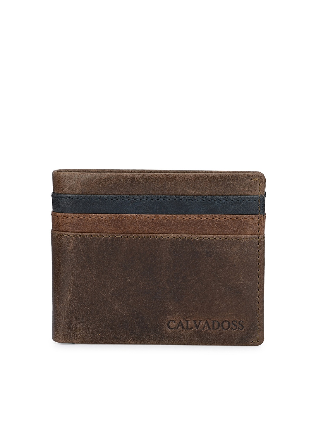 

Calvadoss Men Brown & Black Striped Leather Two Fold Wallet