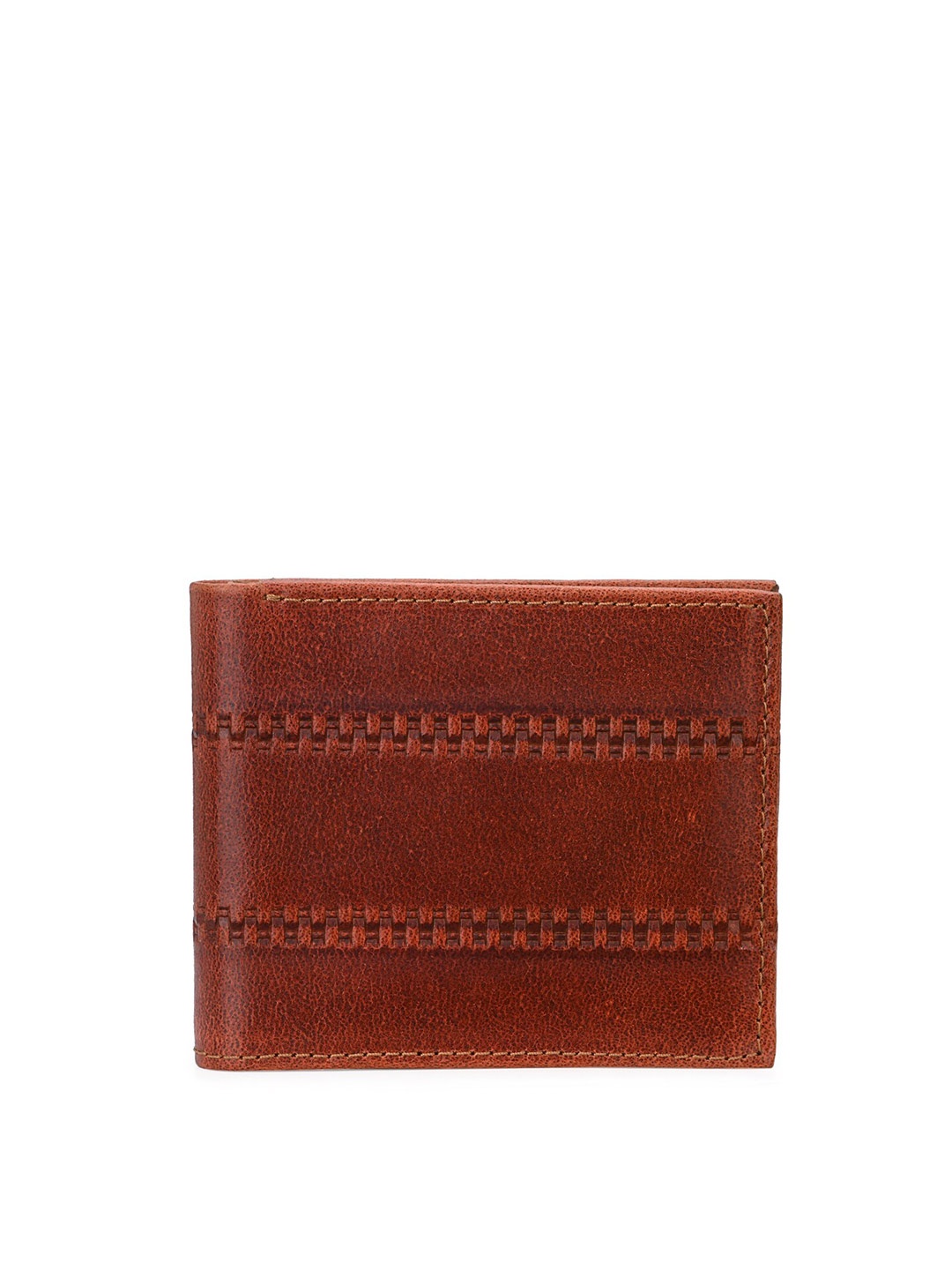 

Calvadoss Men Brown Textured Leather Two Fold Wallet