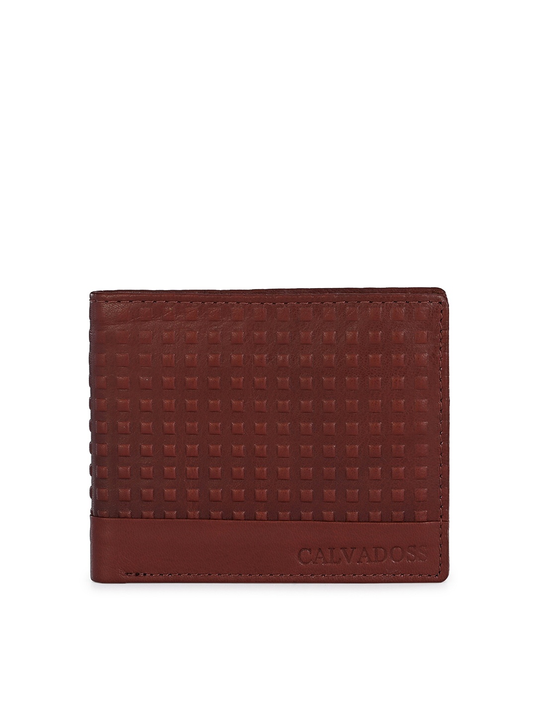 

Calvadoss Men Brown Geometric Textured Leather Two Fold Wallet