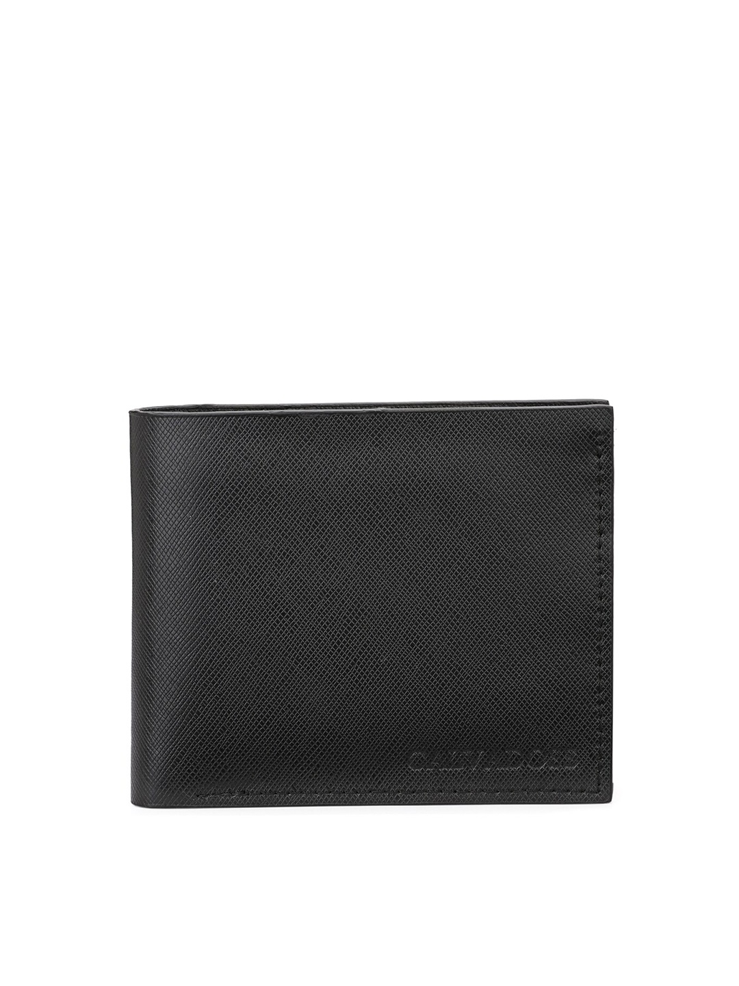 

Calvadoss Men Black Textured Genuine Leather Two Fold Wallet