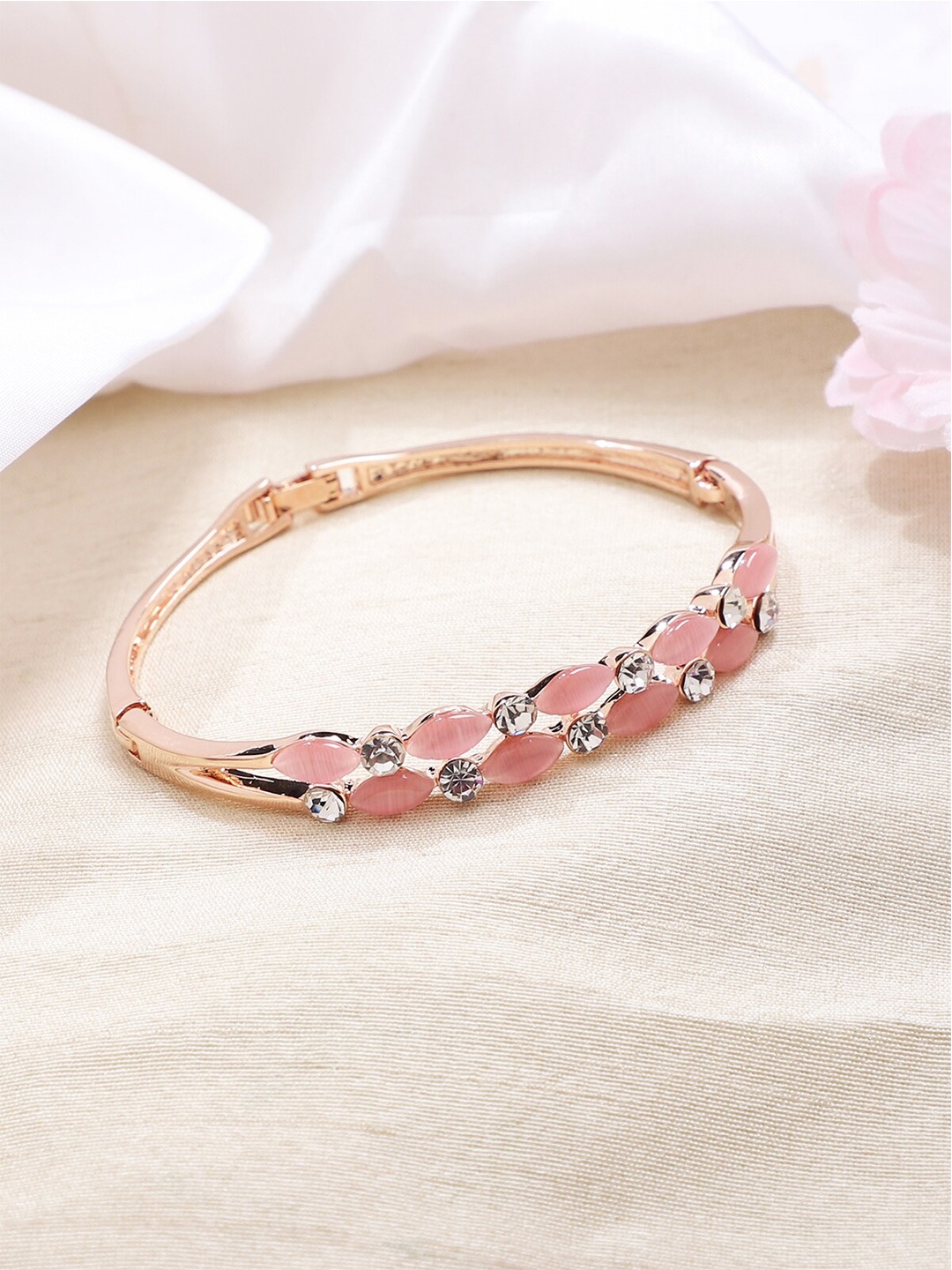 

AQUASTREET Women Rose Gold-Toned & Crystal Studded Bracelet