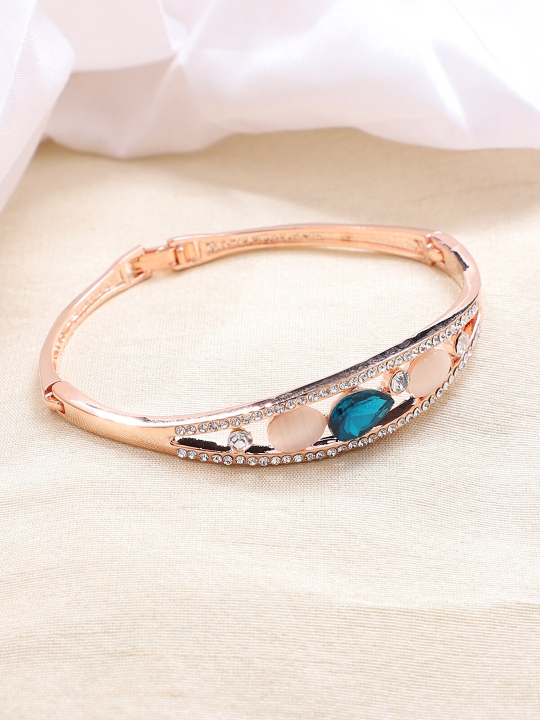 

AQUASTREET Women Rose Gold & Blue Crystals Rose Gold-Plated Bangle-Style Bracelet