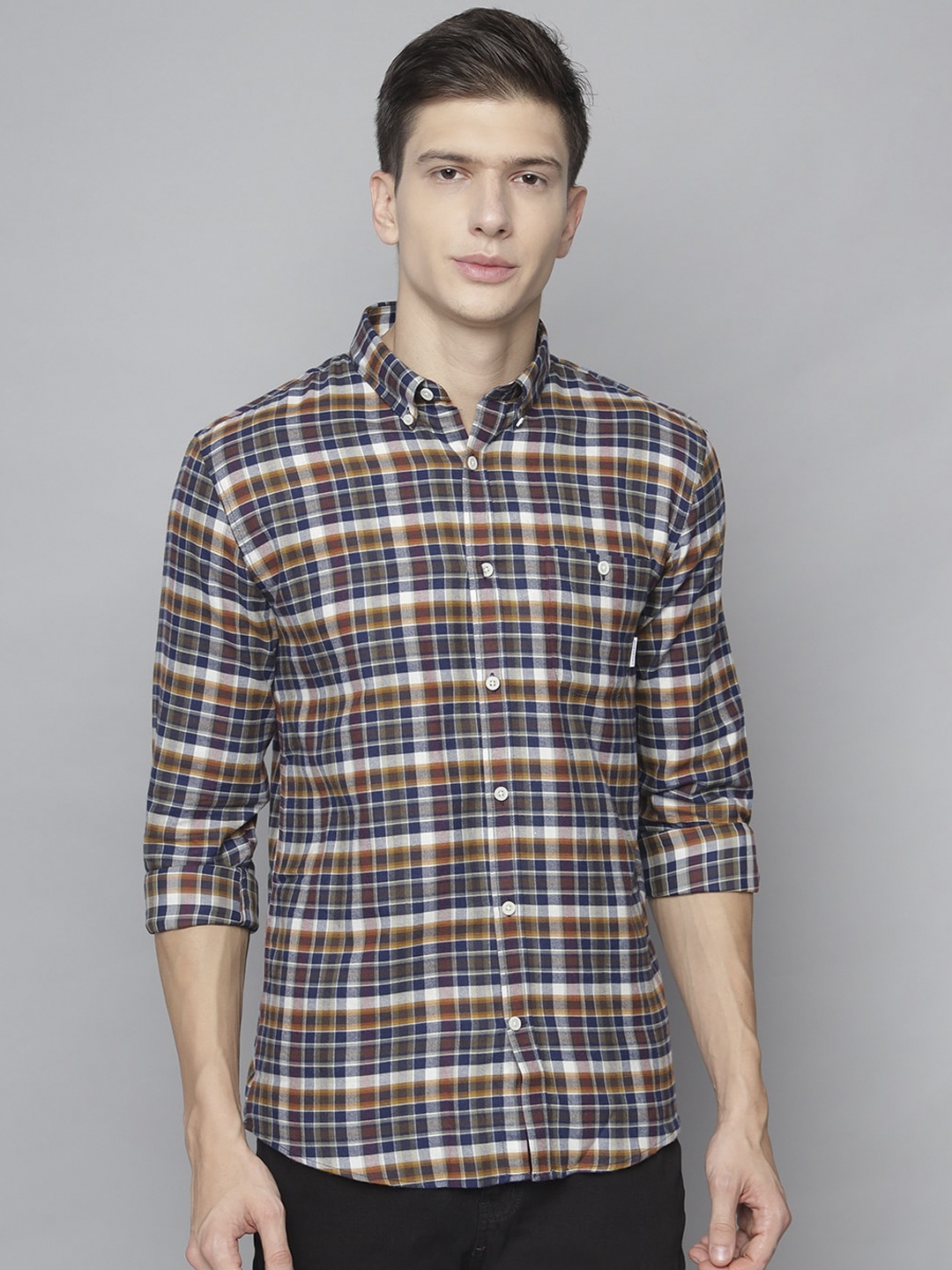 

LINDBERGH Men Burgundy Slim Fit Tartan Checks Opaque Checked Casual Shirt