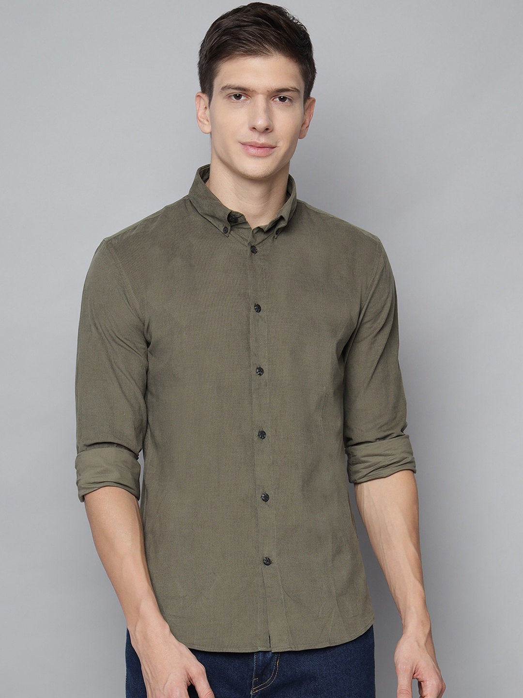 

LINDBERGH Men Olive Green Slim Fit Opaque Casual Shirt