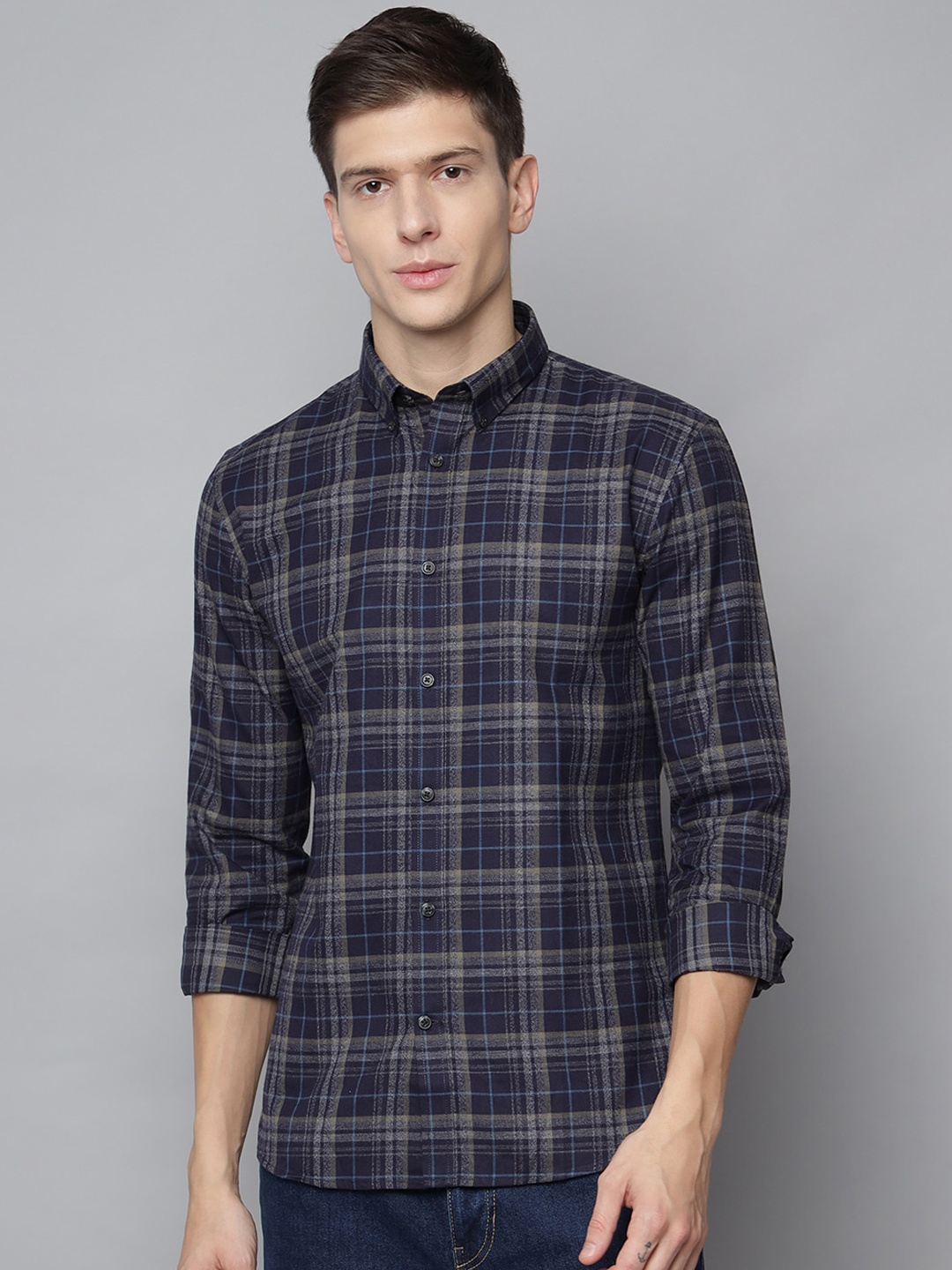 

LINDBERGH Men Blue Pure Cotton Tartan Checked Casual Shirt