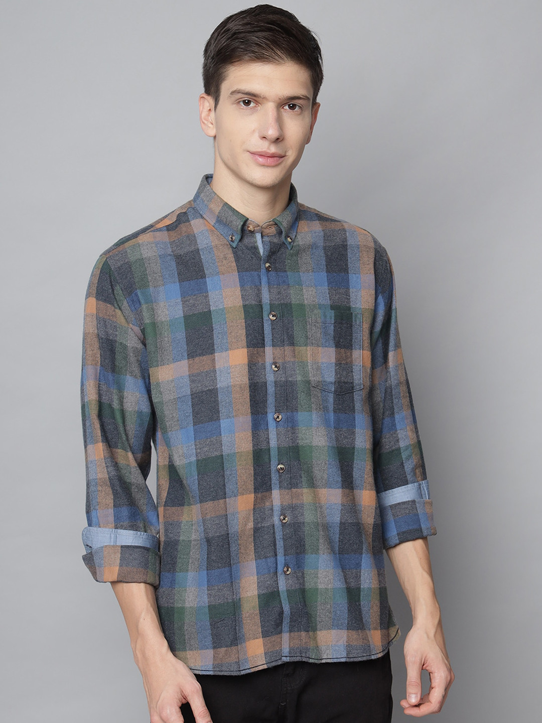 

LINDBERGH Men Blue Tartan Checks Opaque Checked Casual Shirt