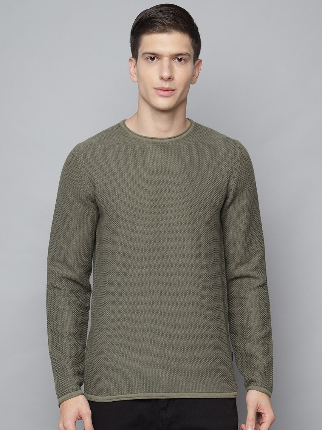 

LINDBERGH Men Olive Green Round Neck Pullover