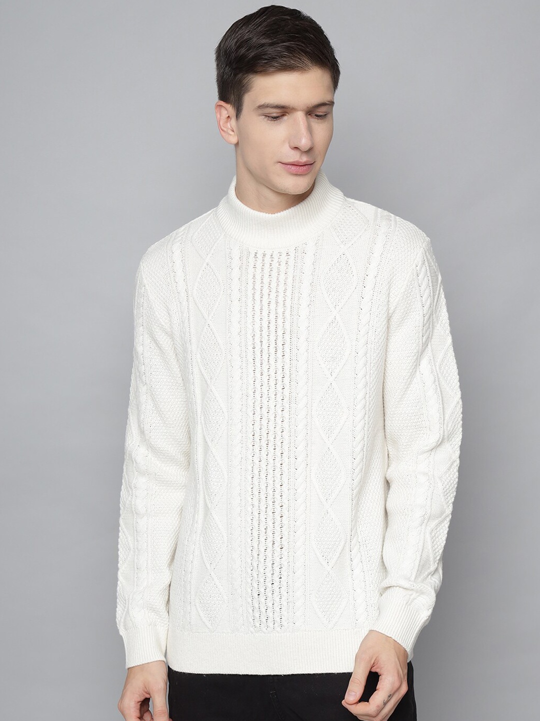 

LINDBERGH Men Off White Cable Knit Pullover