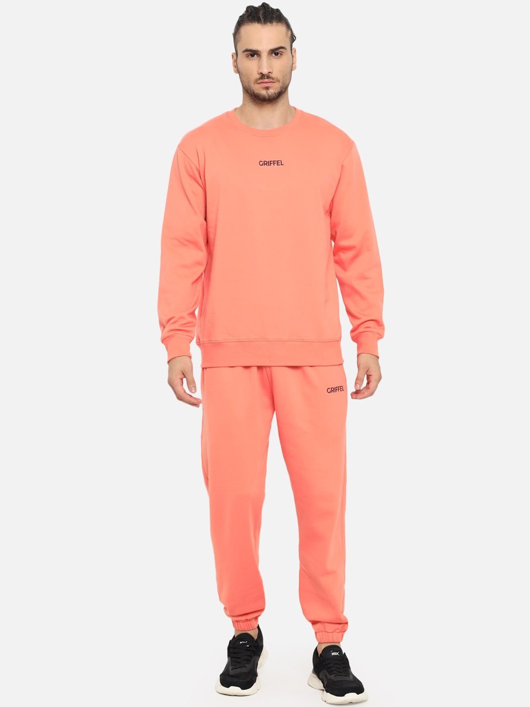 

GRIFFEL Men Peach-Coloured Solid Cotton Tracksuit