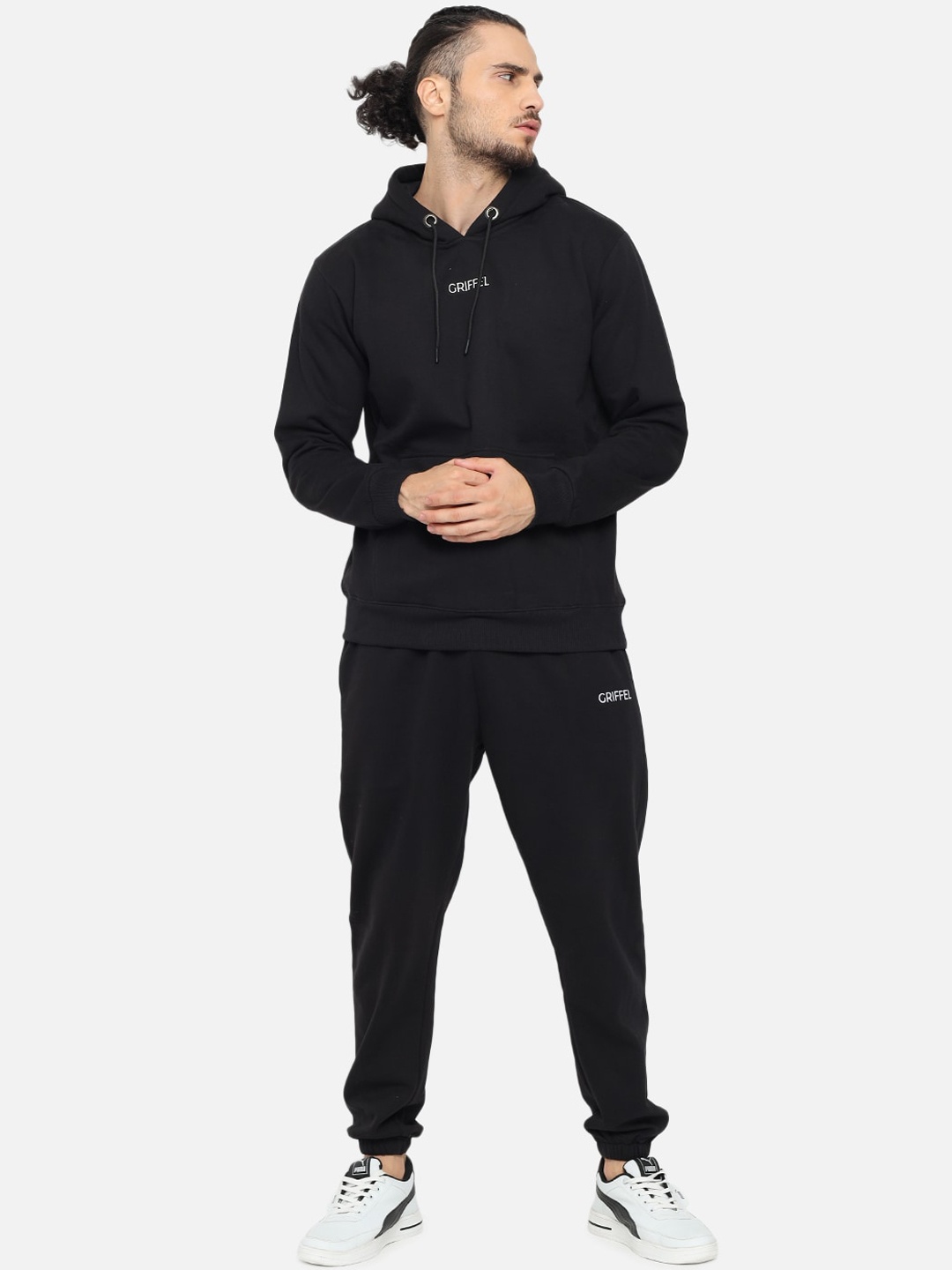 

GRIFFEL Men Black Solid Cotton Tracksuit