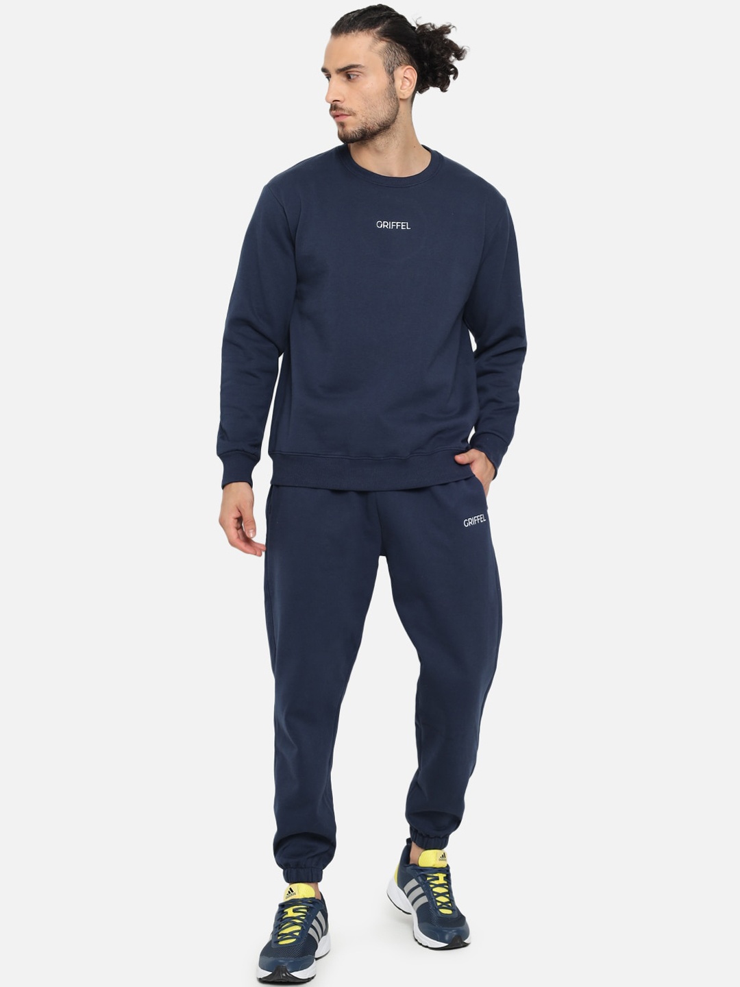 

GRIFFEL Men Navy Blue Solid Cotton Tracksuit