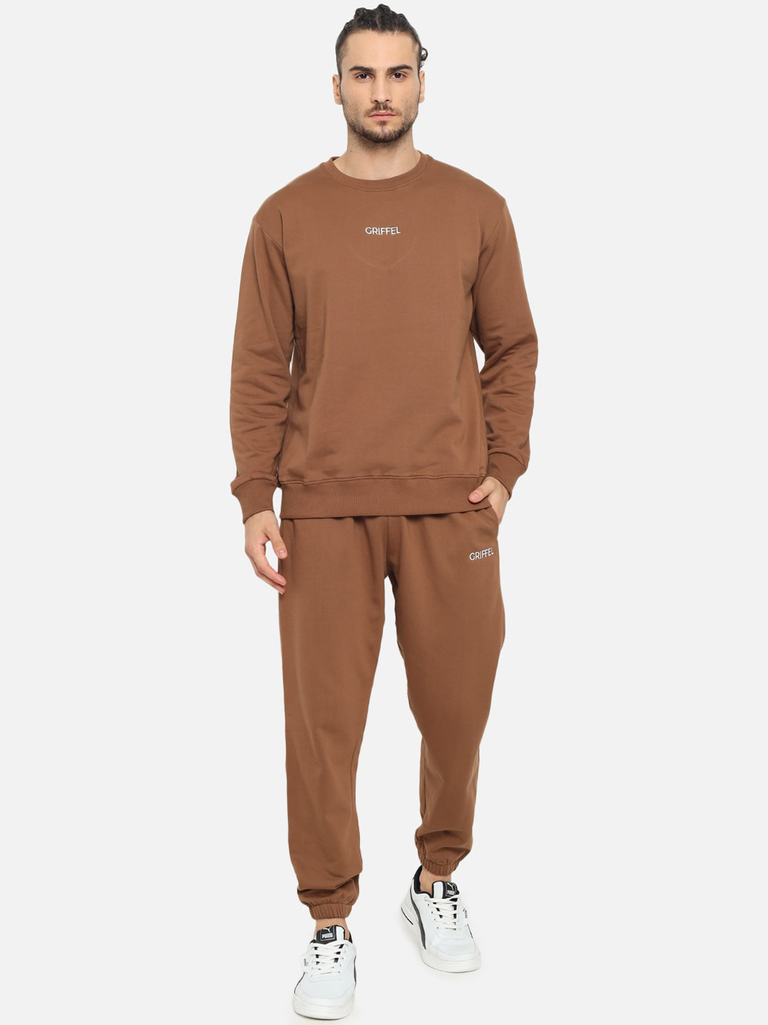 

GRIFFEL Men Brown Solid Cotton Tracksuit