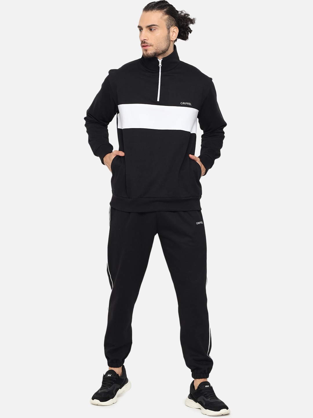 

GRIFFEL Men Black & White Colourblocked Cotton Tracksuit