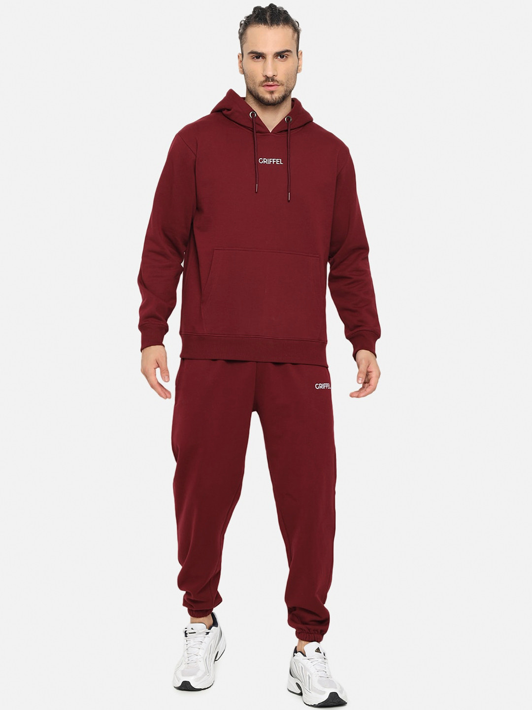 

GRIFFEL Men Maroon Solid Cotton Tracksuit