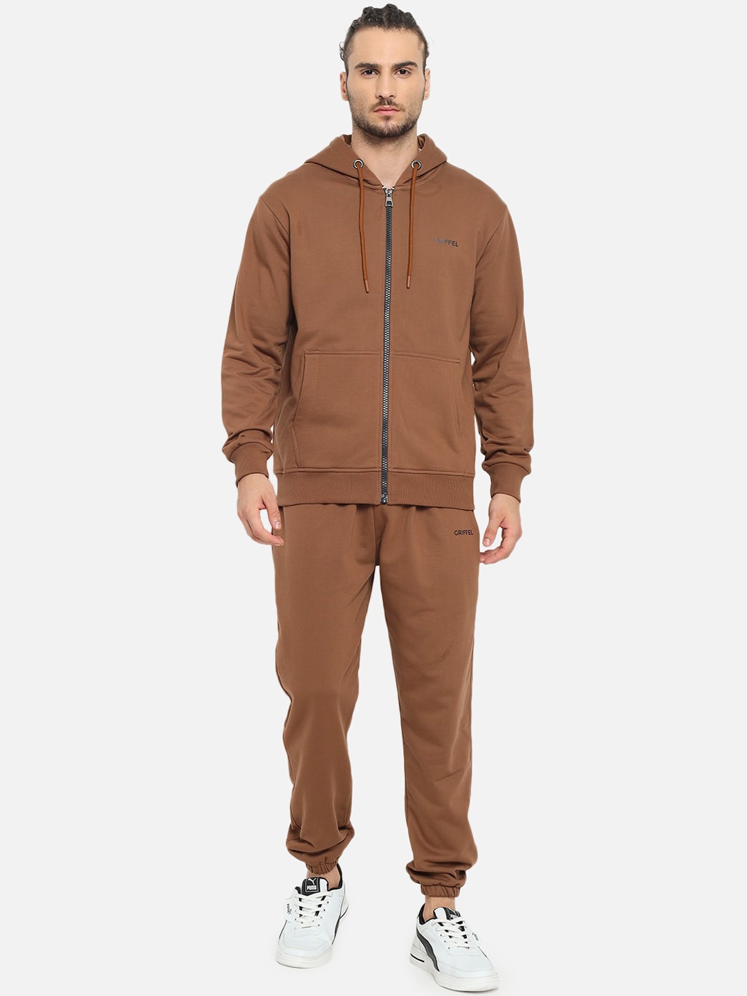 

GRIFFEL Men Brown Solid Cotton Tracksuit