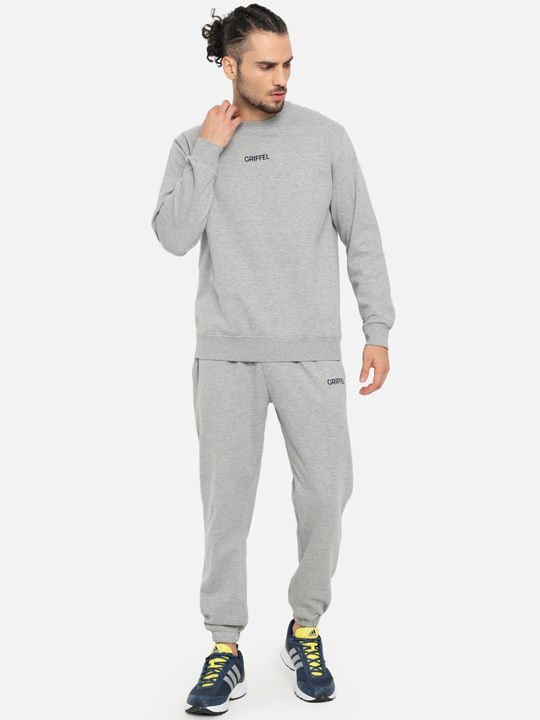 

GRIFFEL Men Grey Solid Cotton Tracksuit