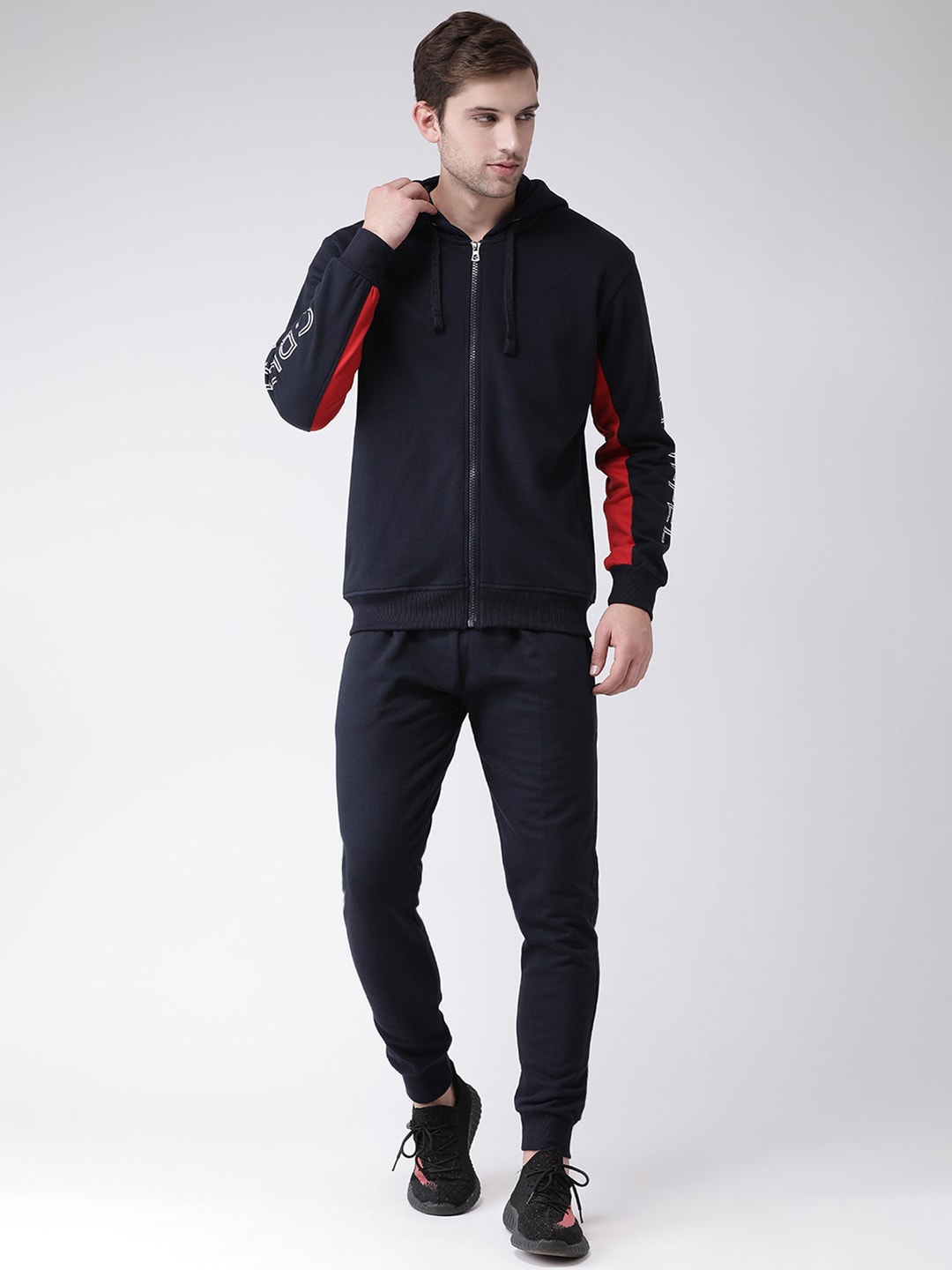 

GRIFFEL Men Navy Blue Solid Cotton Tracksuit