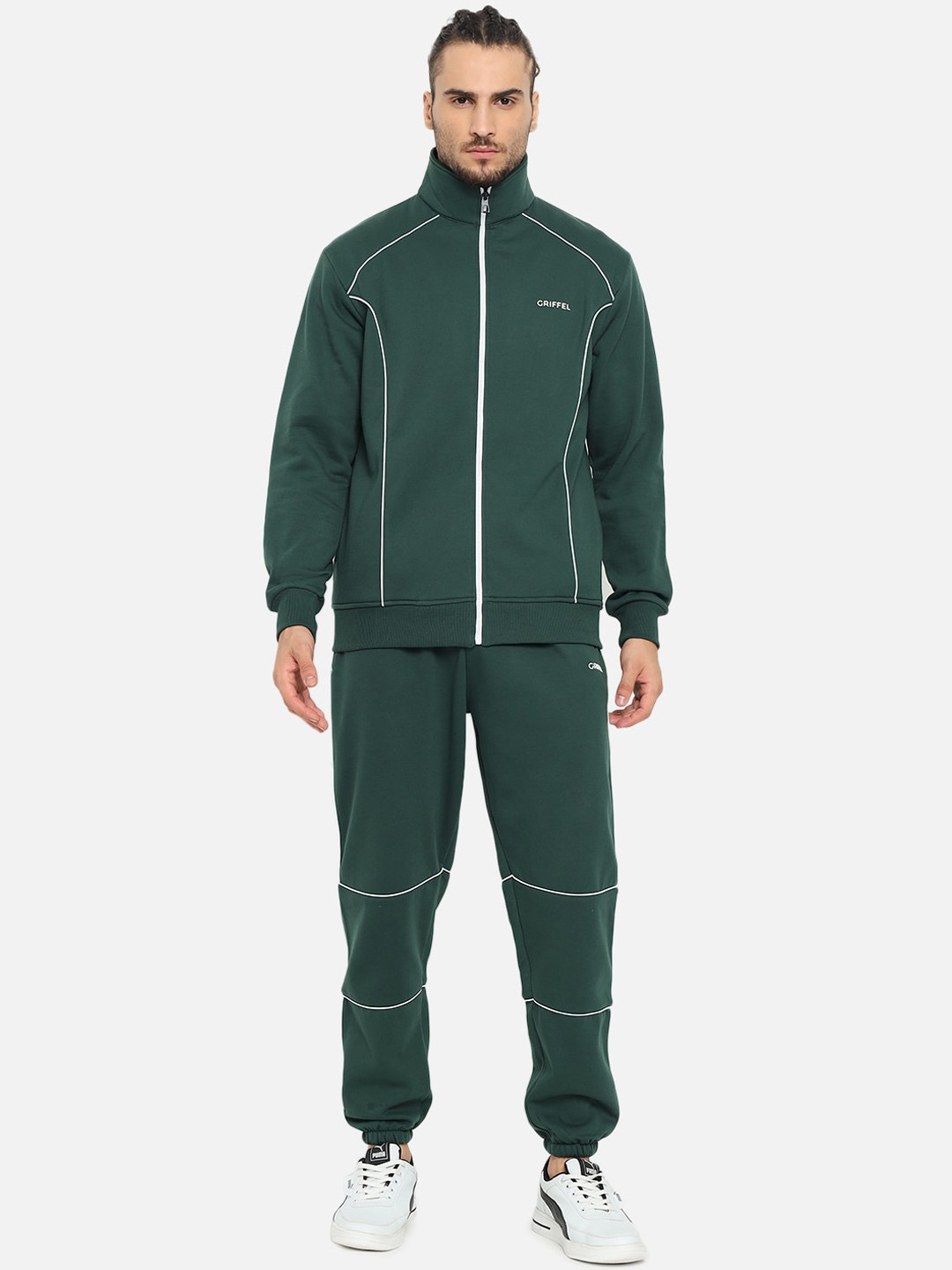 

GRIFFEL Men Green Solid Cotton Tracksuit