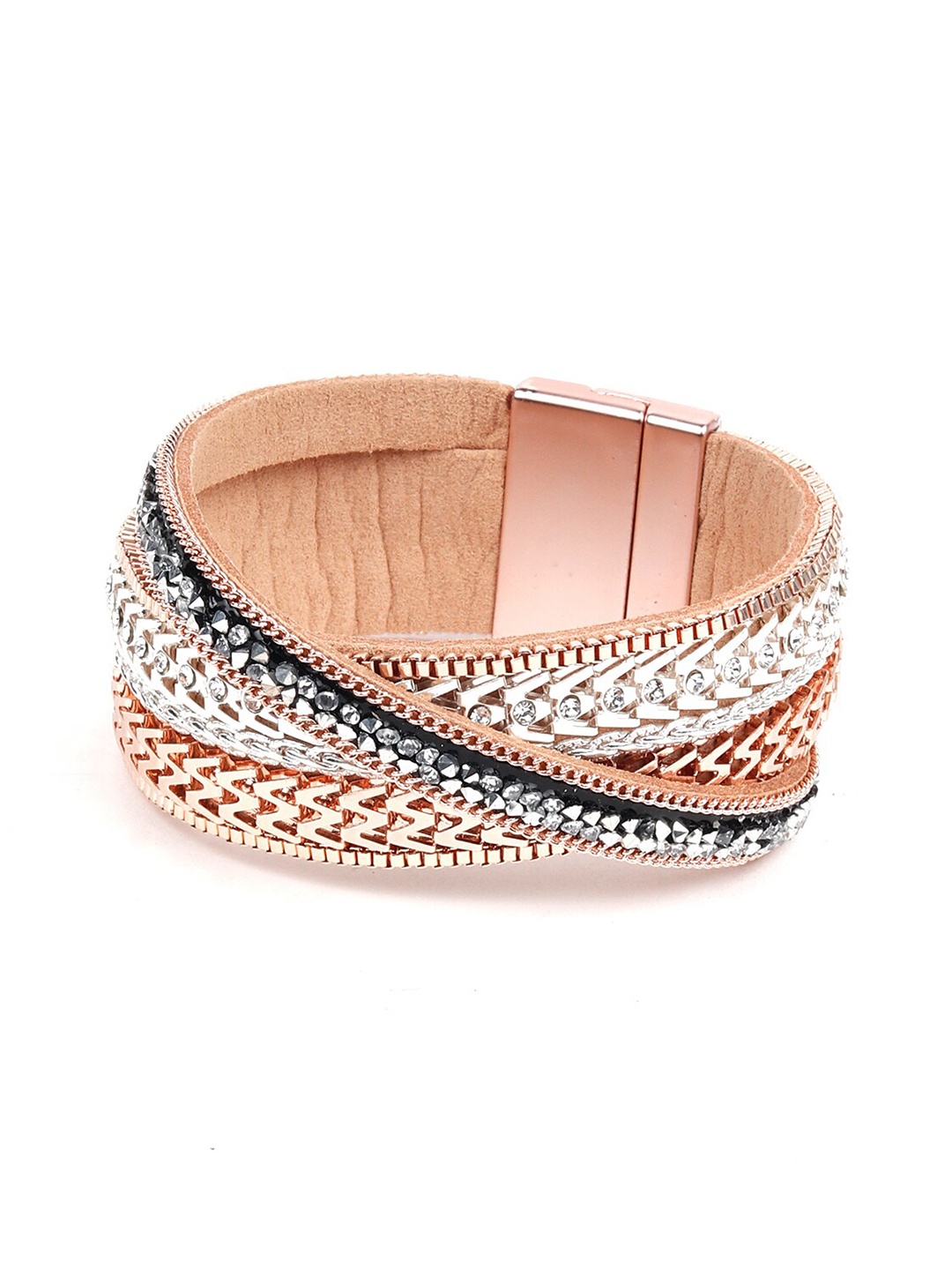 

ODETTE Women Gold-Toned & Black Leather Wraparound Bracelet