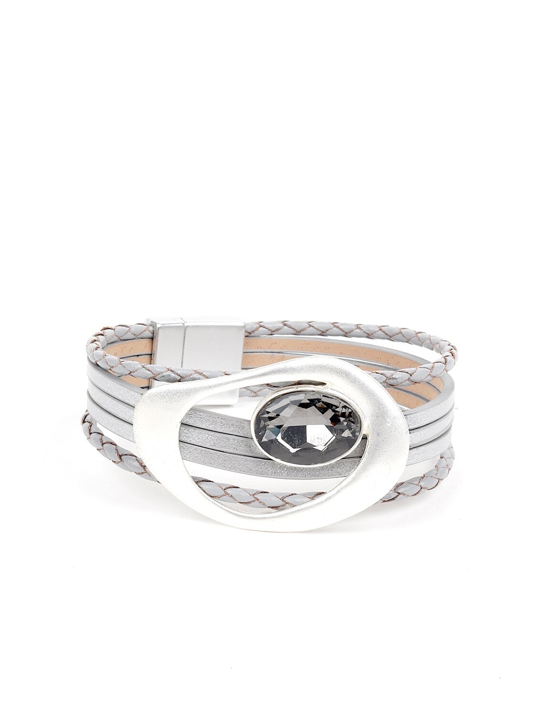 

ODETTE Women Silver-Toned & White Leather Multistrand Bracelet