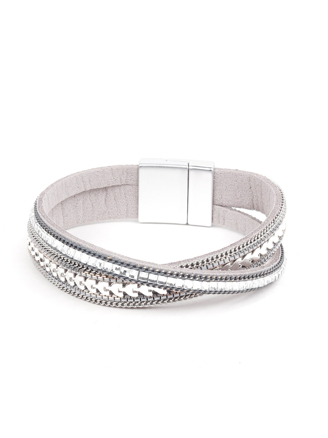 

ODETTE Women Grey & Silver-Toned Wraparound Bracelet