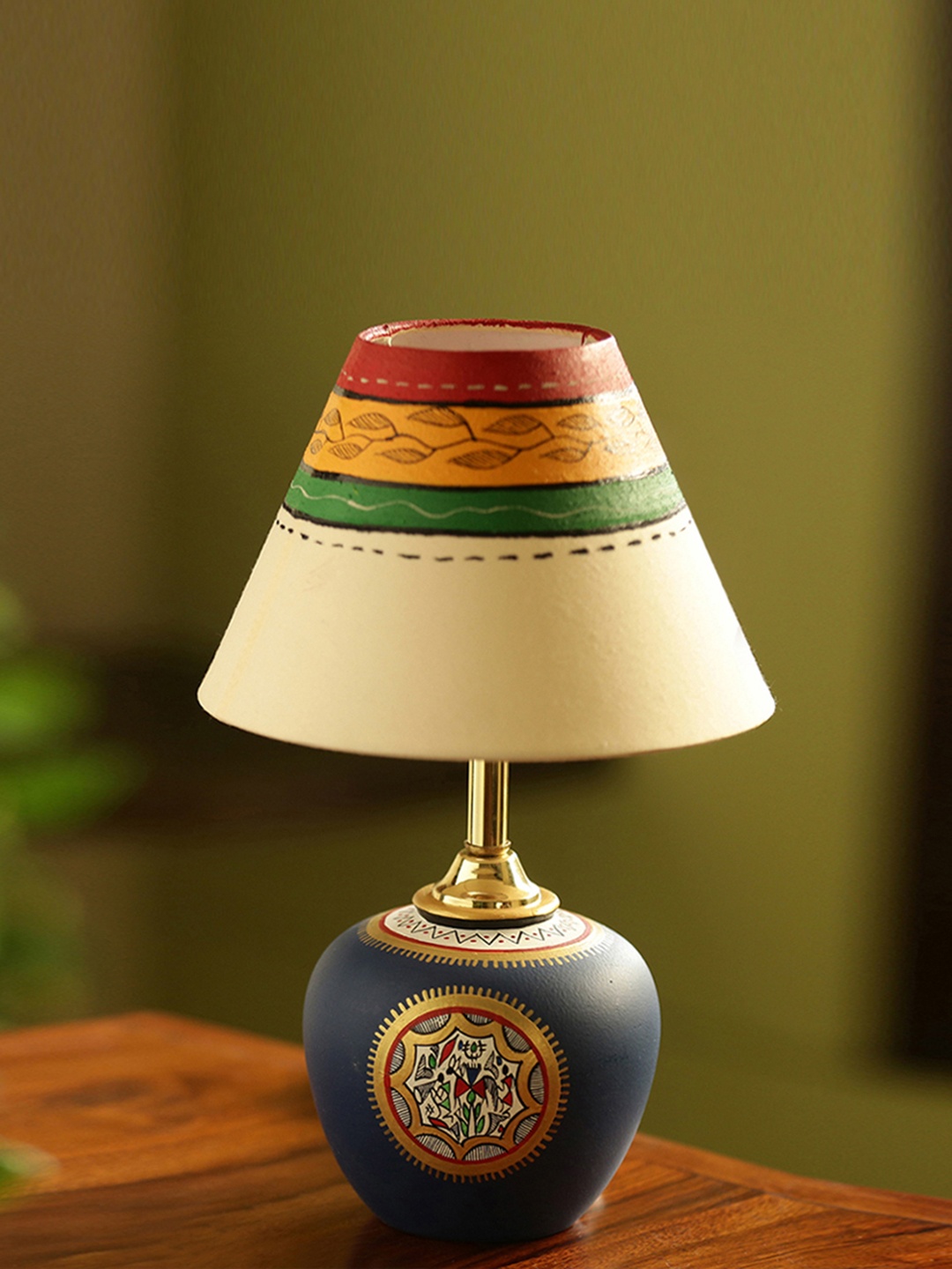 

ExclusiveLane Blue 13 Inch Terracotta Handpainted Table Lamp with Shade