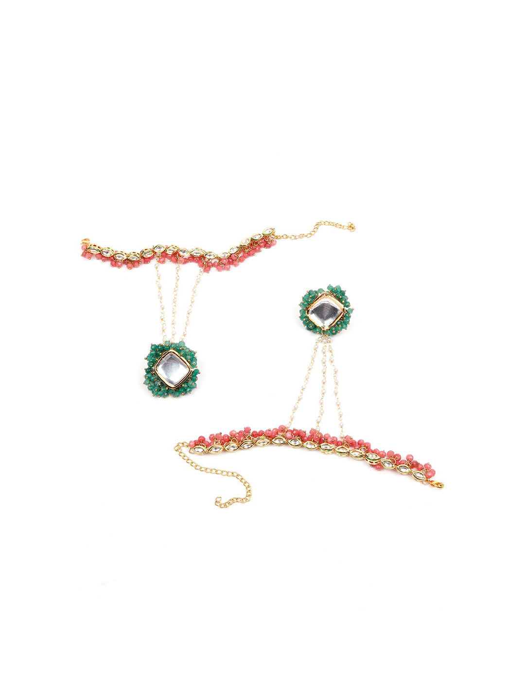 

ODETTE Women Set of 2 Gold-Plated Kundan Ring Bracelet, Red