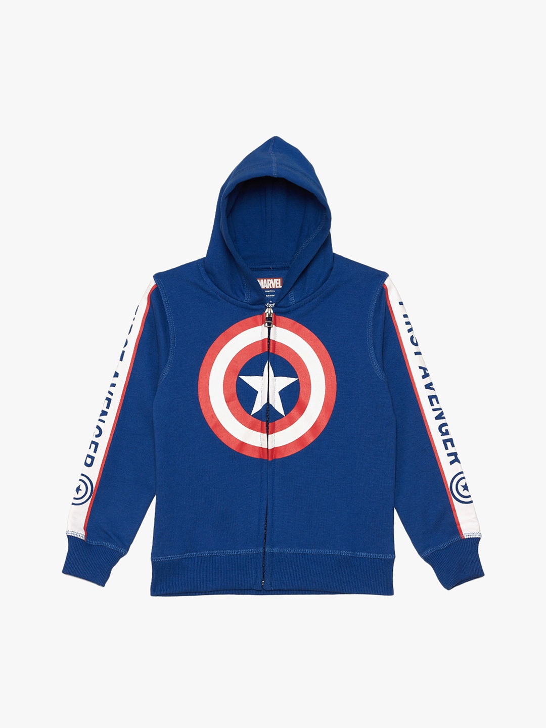 

Kids Ville Boys Blue Captain America Printed Hooded Sweatshirt
