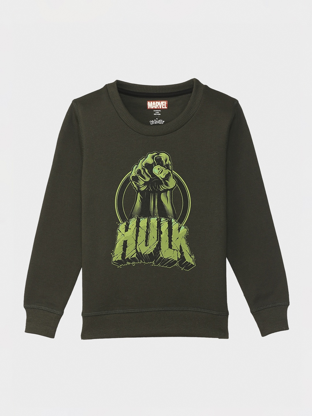 

Kids Ville Boys Olive Green Hulk Printed Sweatshirt
