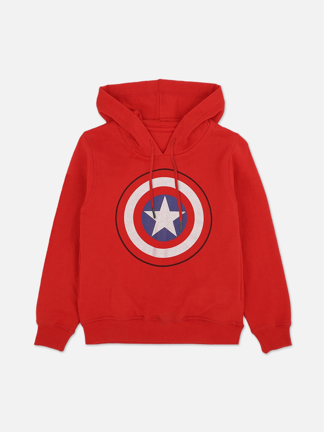 

Kids Ville Boys Red Captain America Printed Hooded Sweatshirt