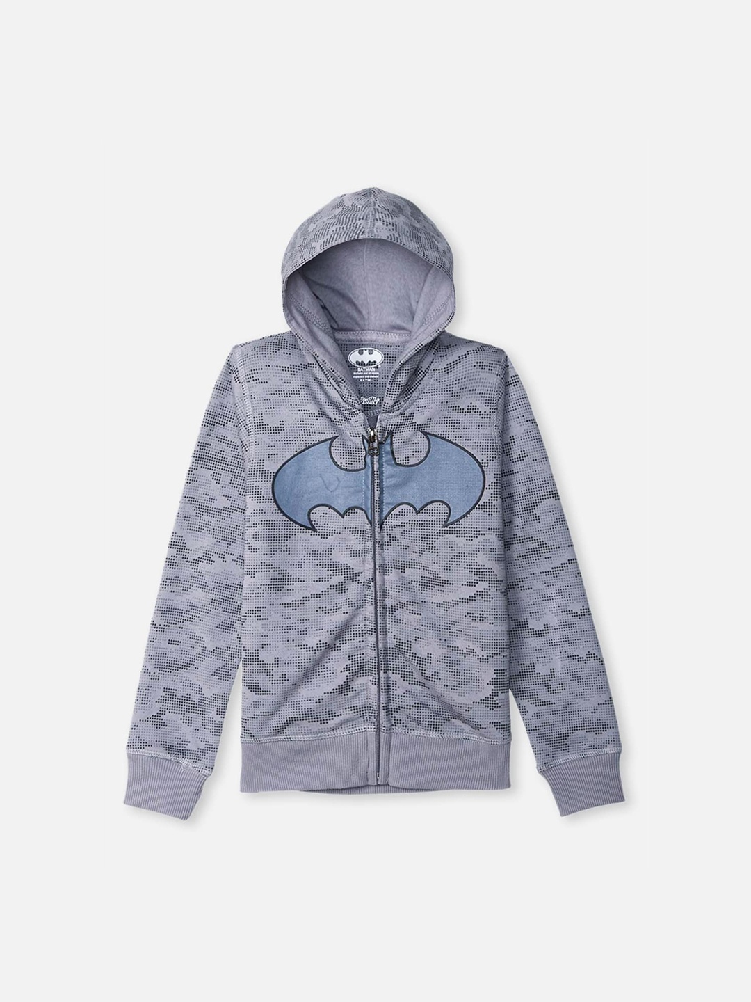 

Kids Ville Boys Grey & Blue Batman Printed Hooded Sweatshirt