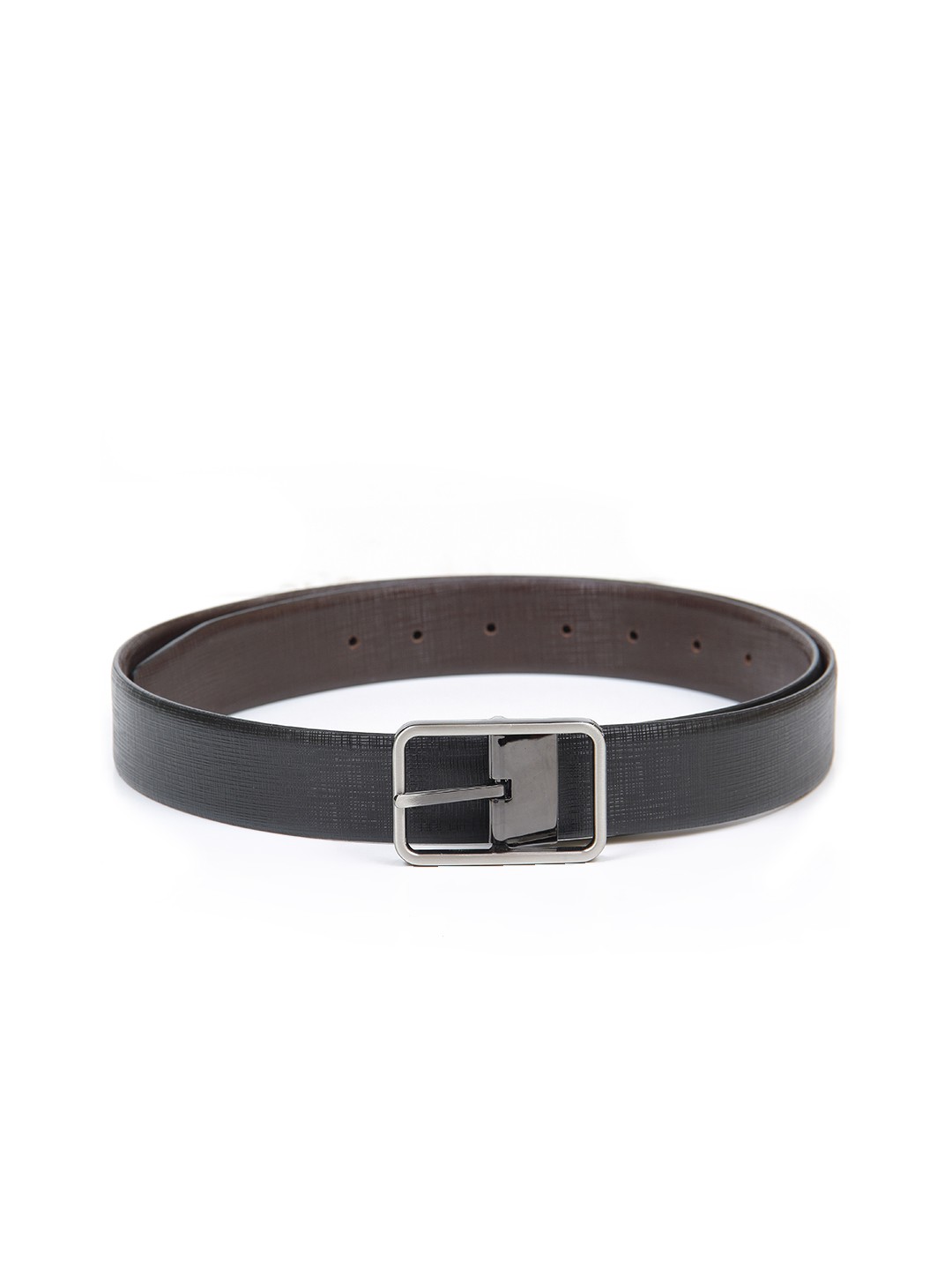 

Calvadoss Men Black Textured Leather Reversible Belt