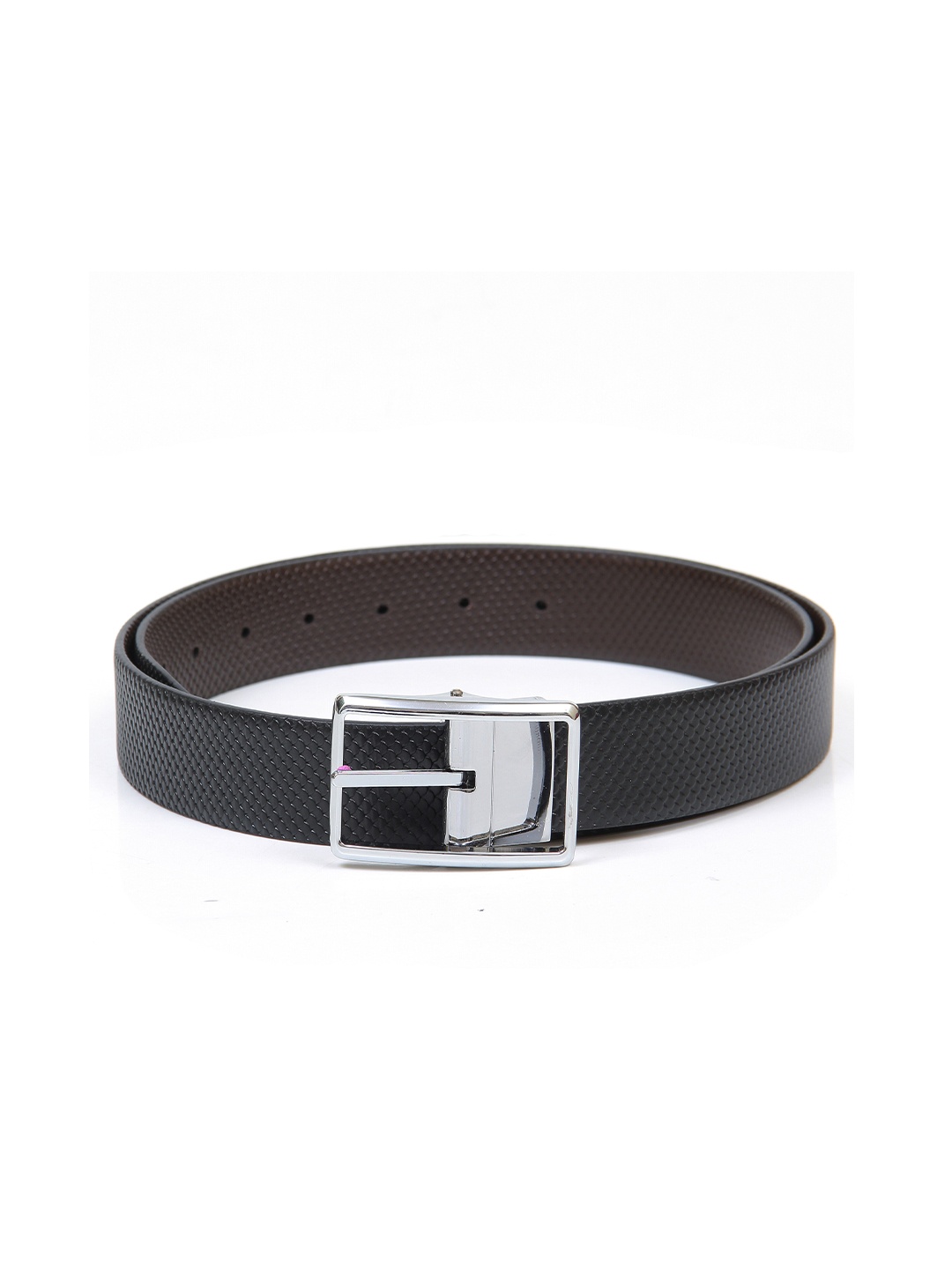

Calvadoss Men Black Textured Reversible Leather Belt