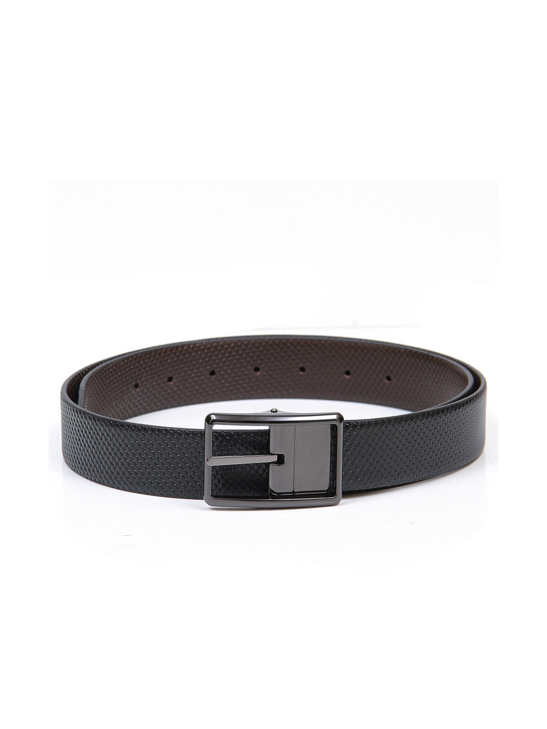 

Calvadoss Men Black Textured Leather Reversible Belt