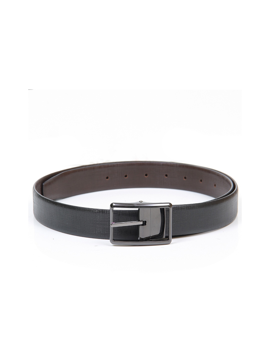 

Calvadoss Men Black Textured Leather Reversible Belt