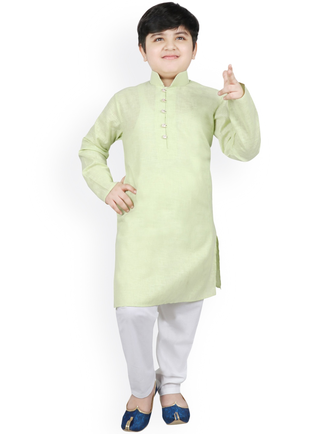 

SG YUVRAJ Boys Olive Green Regular Kurta With Churidar
