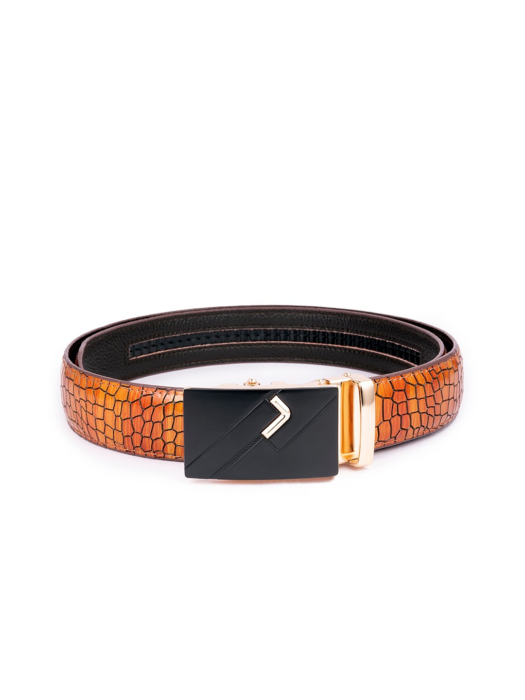 

BANGE Men Brown Textured Leather Belt