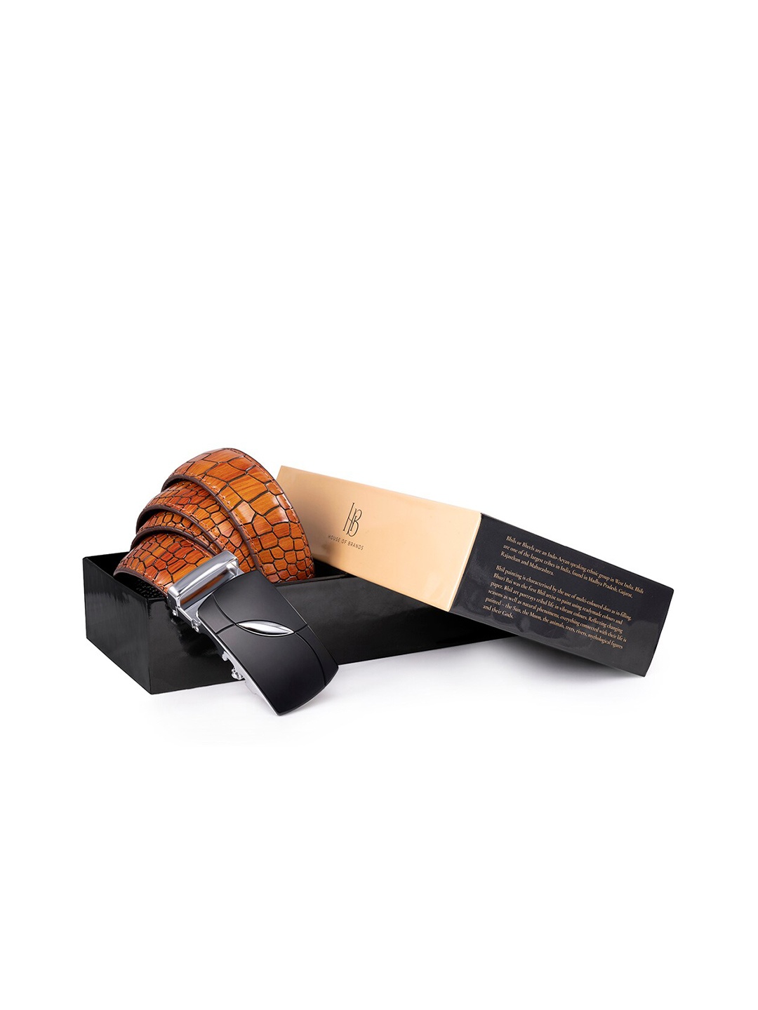 

BANGE Men Brown Textured Leather Belt