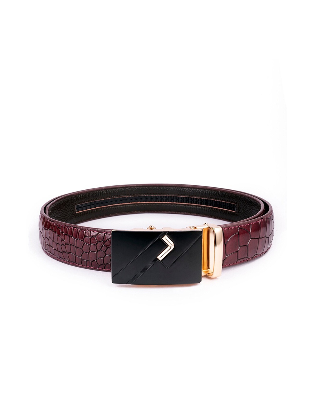 

BANGE Men Brown Crocodile Textured Leather Belt