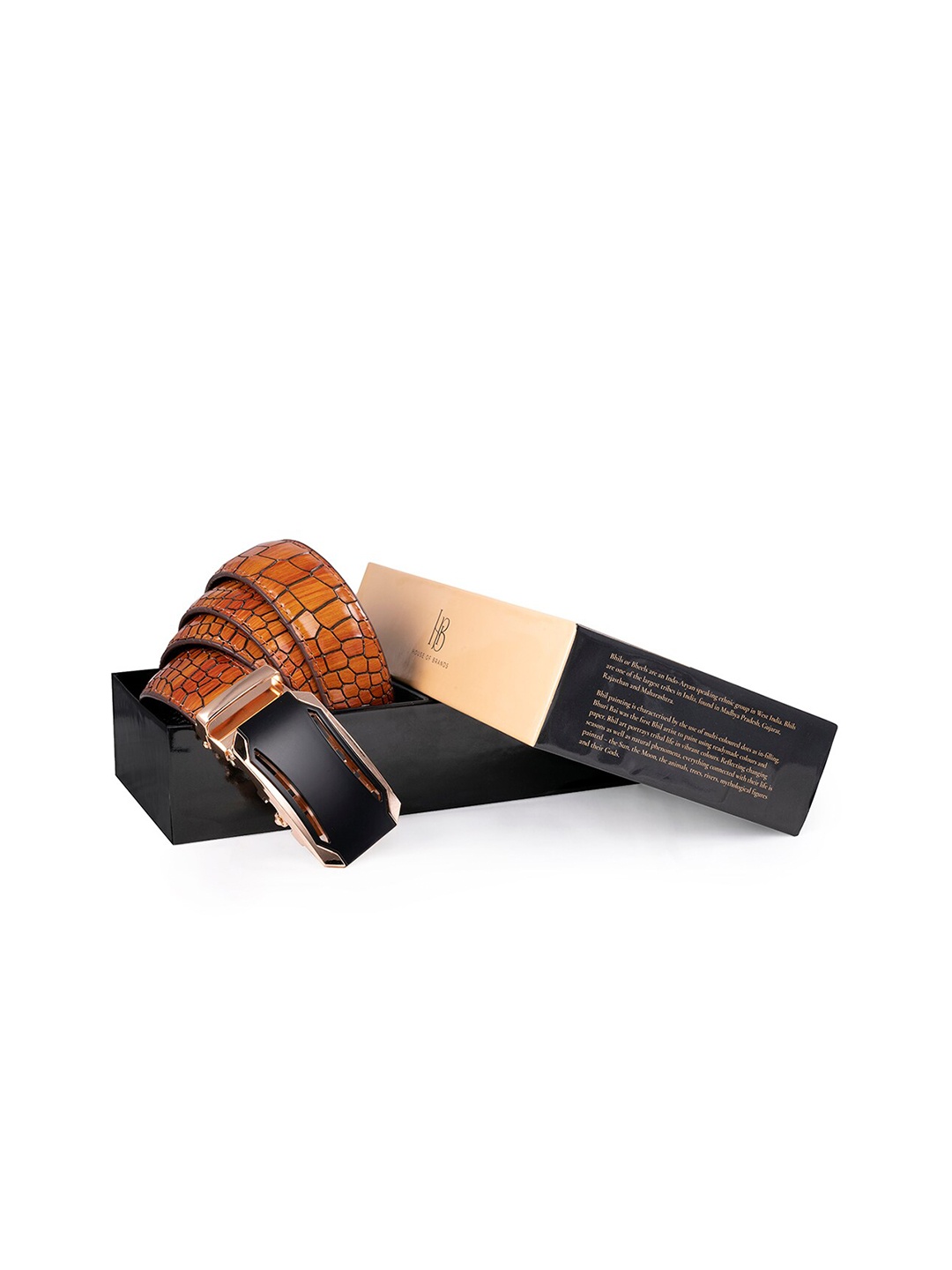 

BANGE Men Brown Textured Leather Belt