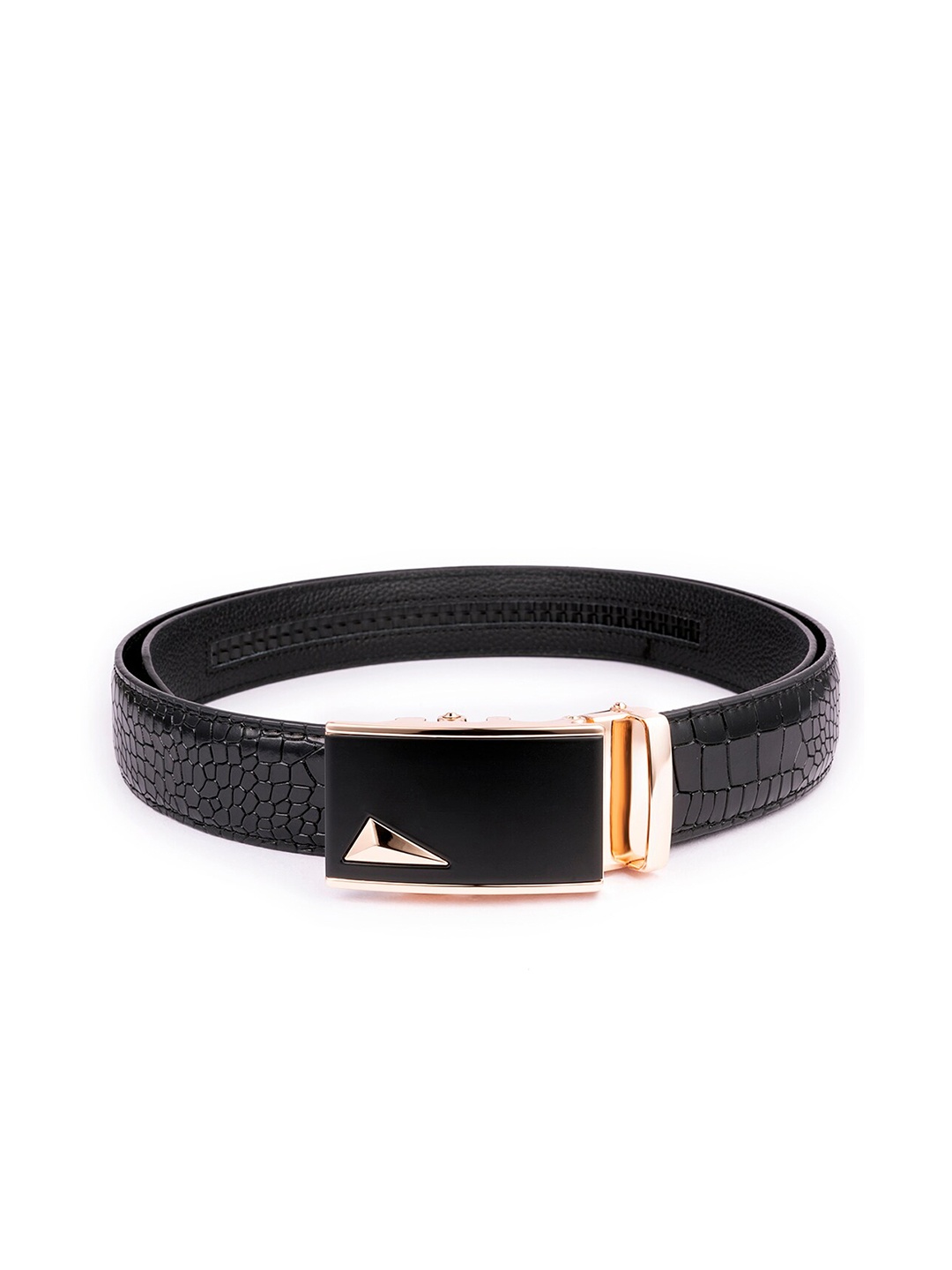 

BANGE Men Black Animal Textured Leather Formal Belt