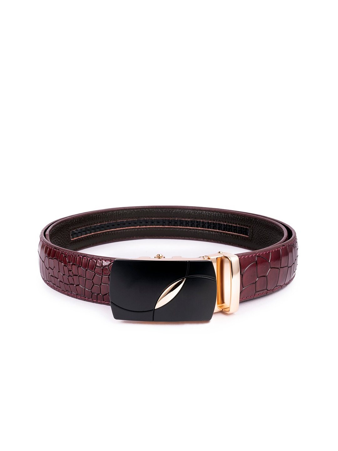 

BANGE Men Red Crocodile Textured Leather Belt